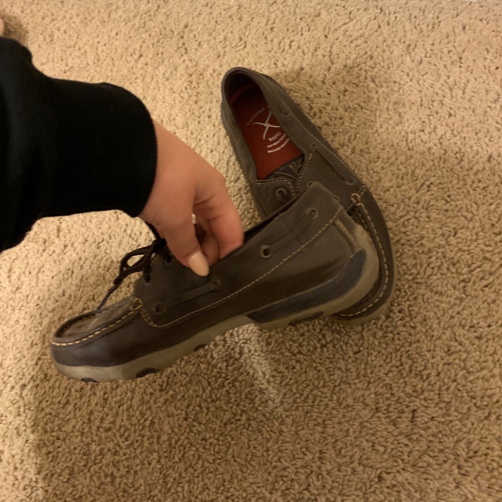 women’s dark brown embossed leather twisted x